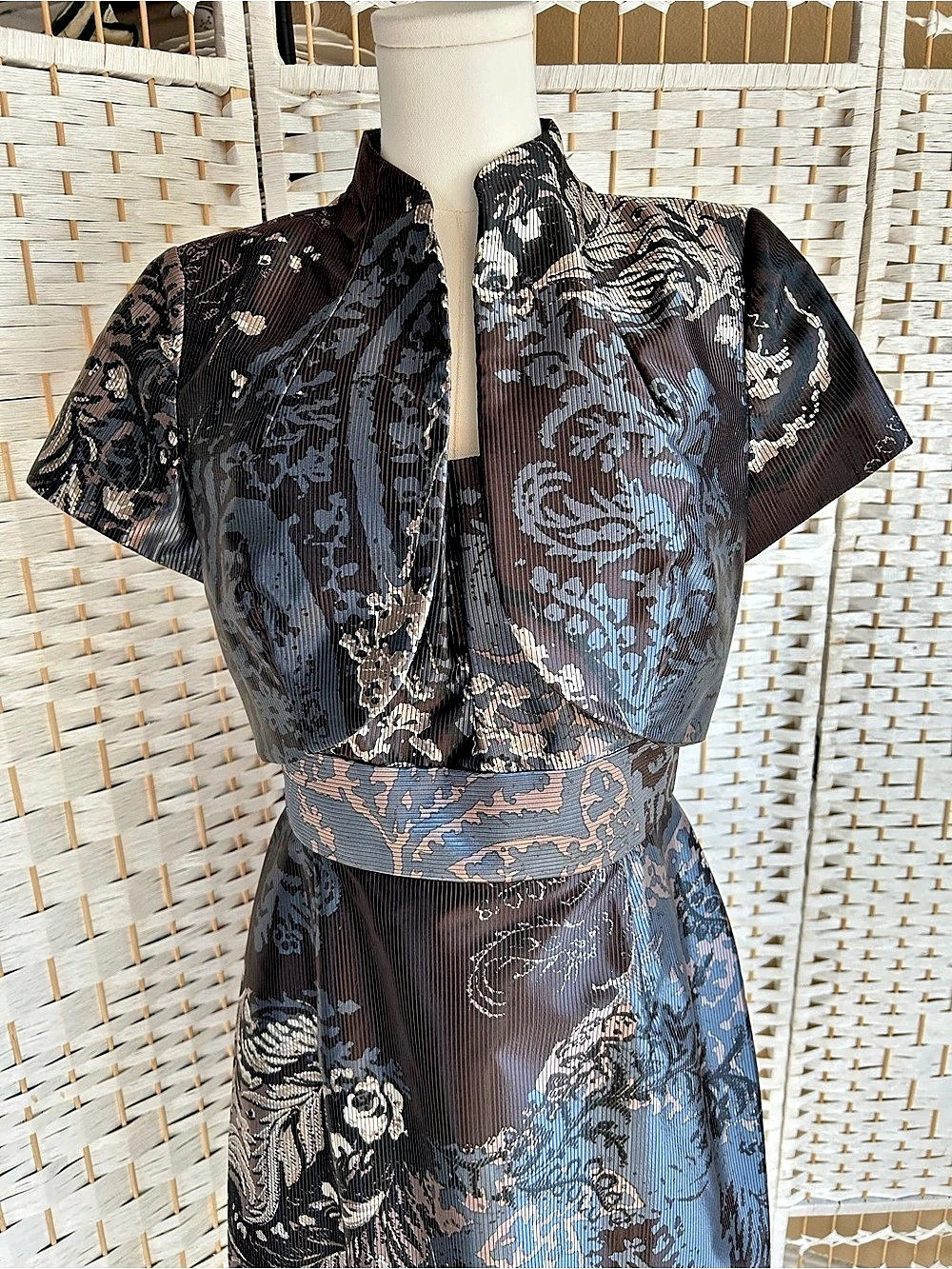 THEIA Floral Midi Coctail 2 piece Dress Black Size 10